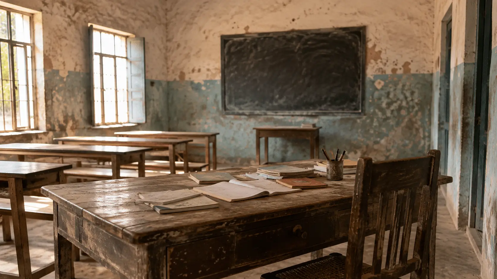 Empty school classroom symbolizing the case of Christian teacher Naimat Ahmar in Faisalabad