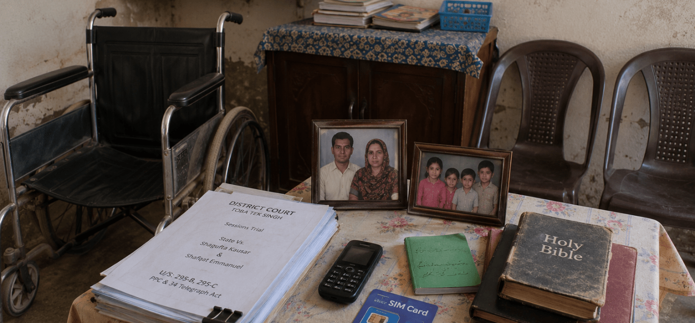 Wheelchair and mobile phone symbolizing the Shagufta Kausar and Shafqat Emmanuel blasphemy case